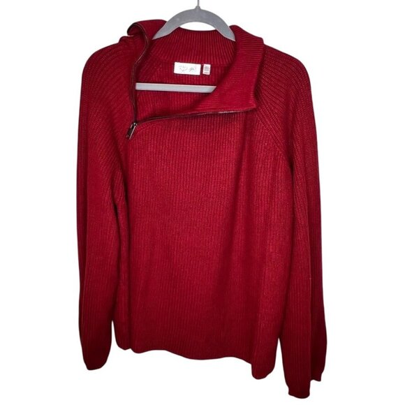 NWT RD Style Red Ribbed Knit Pullover Sweater Half-Zip Mock Neck Size L - Picture 2 of 6